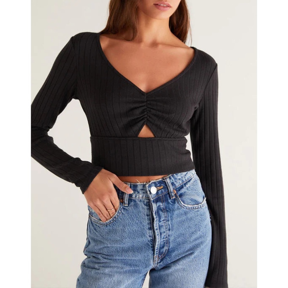 Bella Rib Long Sleeve Top - Black
